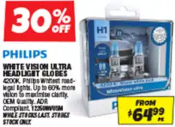 Autobarn Philips white vision ultra headlight globes offer