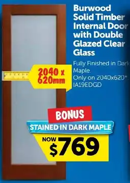 Doors Plus Burwood Solid Timber Internal Door with Double Glazed Clear Glass offer