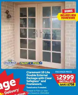 Doors Plus Claremont 10 Lite Double External Package with Clear Safeglass and Framework offer