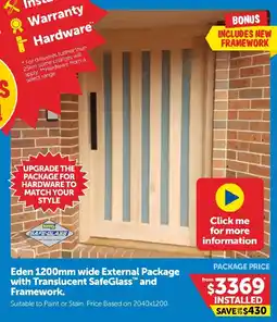 Doors Plus Eden wide External Package with Translucent SafeGlass and Framework offer