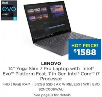Bing Lee Lenovo 14" Yoga Slim 7 Pro Laptop With Intel Evo Platform Feat. 11th Gen Intel Core i7 Processor 82NC006WAU offer