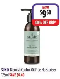 Wizard Pharmacy SUKIN Blemish Control Oil Free Moisturiser offer