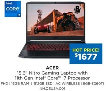 Bing Lee Acer 15.6" Nitro Gaming Laptop With 11th Gen Intel Core i7 Processor NH.QEUSA.001 offer