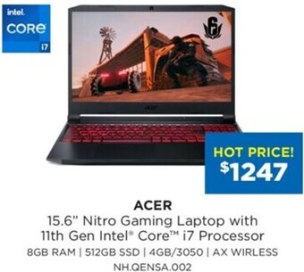 Bing Lee Acer 15.6'' Nitro Gaming Laptop With 11th Gen Intel Core i7 Processor NH.QENSA.002 offer