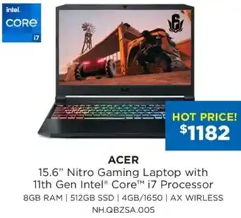 Bing Lee Acer 15.6" Nitro Gaming Laptop With 11th Gen Intel Core i7 Processor NH.QBZSA.005 offer