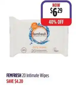 Wizard Pharmacy FEMFRESH 20 Intimate Wipes offer