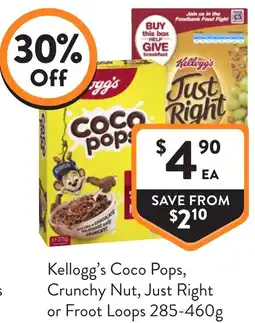 Foodworks Kellogg's Coco Pops, Crunchy Nut, Just Right or Froot Loops offer