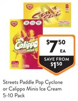 Foodworks Streets Paddle Pop Cyclone or Calippo Minis Ice Cream offer