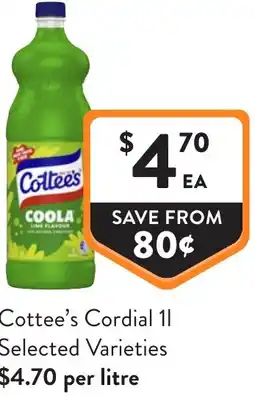 Foodworks Cottee's Cordial offer