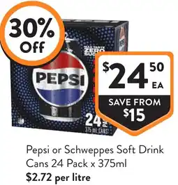 Foodworks Pepsi or Schweppes Soft Drink Cans offer