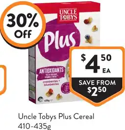 Foodworks Uncle Tobys Plus Cereal offer