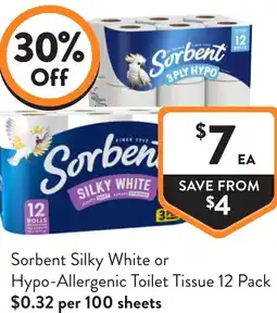 Foodworks Sorbent Silky White or Hypo-Allergenic Toilet Tissue offer