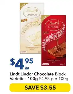 Ritchies Lindt Lindor Chocolate Block Varieties offer