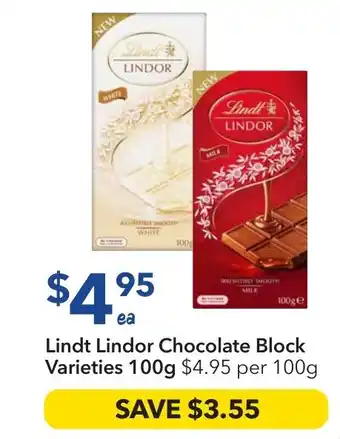 Ritchies Lindt Lindor Chocolate Block Varieties offer