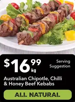 Ritchies Australian Chipotle, Chilli & Honey Beef Kebabs offer
