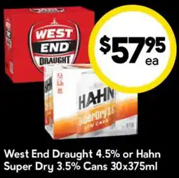 Drakes West End Draught 4.5% or Hahn Super Dry 3.5% Cans offer