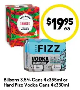 Drakes Billsons 3.5% Cans 4x355ml or Hard Fizz Vodka Cans offer