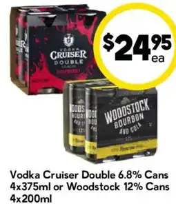 Drakes Vodka Cruiser Double 6.8% Cans or Woodstock 12% Cans offer