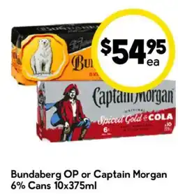 Drakes Bundaberg OP or Captain Morgan 6% Cans offer