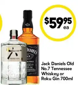 Drakes Jack Daniels Old No.7 Tennessee Whiskey or Roku Gin offer