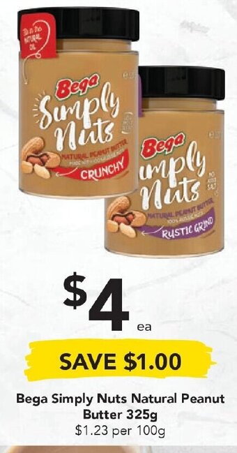 Drakes Bega Simply Nuts Natural Peanut Butter 325g offer