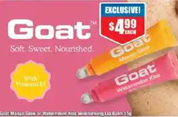 Chemist Warehouse Goat Mango Glow or Watermelon Kiss Moisturising Lip Balm offer