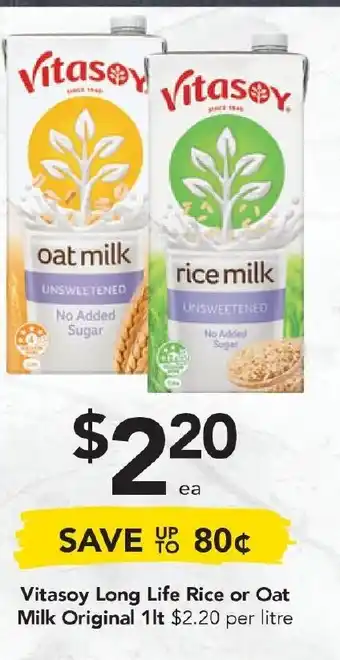 Vitasoy Long Life Rice or Oat Milk Original 1lt