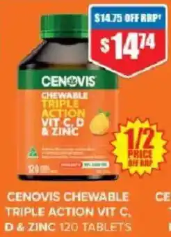 Chemist Warehouse Cenovis chewable triple action vit c. d & zinc offer