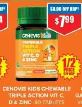Chemist Warehouse Cenovis kids chewable triple action vit c, d & zinc offer