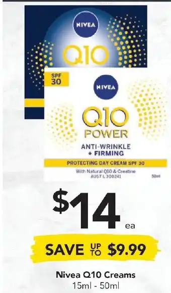 Drakes Nivea Q10 Creams 15ml - 50ml offer