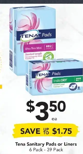 Tena Sanitary Pads or Liners 6 Pack - 39 Pack