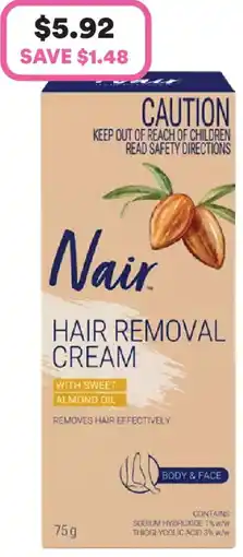 Priceline Nair Hair Removal Cream with Sweet Almond Oil Body & Face offer