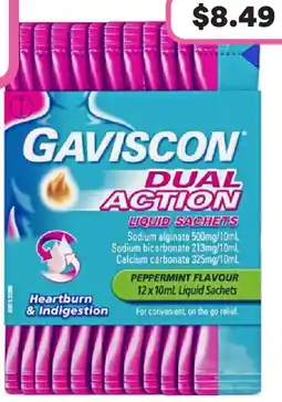 Priceline Gaviscon Dual Action Liquid Sachets Heartburn & Indigestion Peppermint Flavour offer