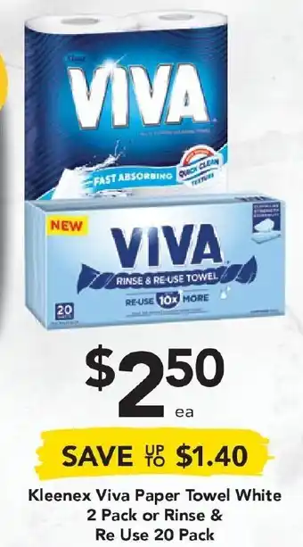 Drakes Kleenex Viva Paper Towel White 2 Pack or Rinse & Re Use 20 Pack offer