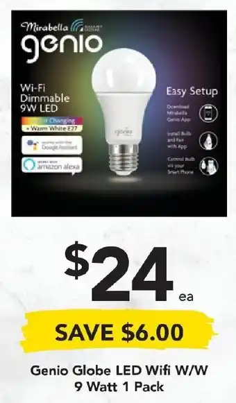 Genio Globe LED Wifi W/W 9 Watt 1 Pack
