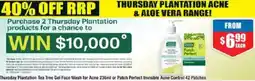 Chemist Warehouse Thursday Plantation Tea Tree Gel Face Wash for Acne or Patch Perfect Invisible Acne Control offer