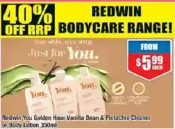 Chemist Warehouse Redwin You Golden Hour Vanilla Bean & Pistachio Cleaner or Body Lotion offer