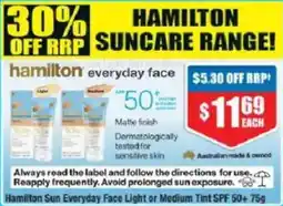 Chemist Warehouse Hamilton Sun Everyday Face Light or Medium Tint SPF 50+ offer