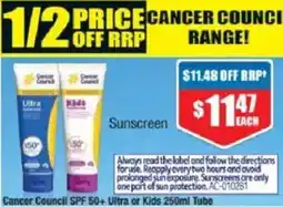Chemist Warehouse Cancer Council SPF 50+ Ultra or Kids Tube offer