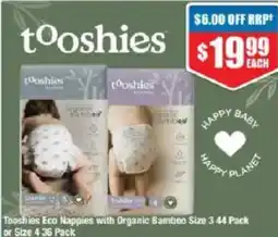 Chemist Warehouse Tooshies Eco Nappies with Organic Bamboo Size 3 or Size 4 offer
