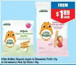 Chemist Warehouse Little Bellies Organic Apple & Cinnamon Puffs or Strawberry Pick Up Sticks offer