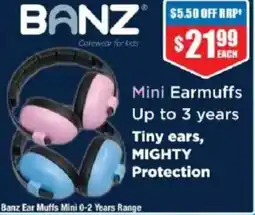 Chemist Warehouse Banz Ear Muffs Mini 0-2 Years Range offer