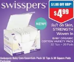 Chemist Warehouse Swisspers Baby Care Essentials Pack 32 Tips & 30 Square Pads offer