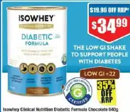 Chemist Warehouse Isowhey Clinical Nutrition Diabetic Formula Chocolate offer