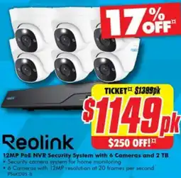 The Good Guys 12MP POE NVR Security System with 6 Cameras and 2 TB offer