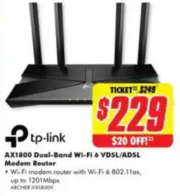 The Good Guys AX1800 Dual-Band Wi-Fi 6 VDSL/ADSL Modem Router offer
