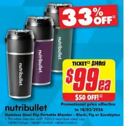 The Good Guys Stainless Steel Flip Portable Blender offer