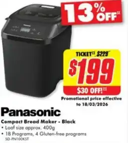 The Good Guys Panasonic Compact Bread Maker - Black offer