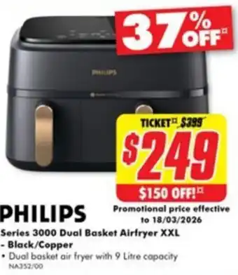 The Good Guys PHILIPS Series 3000 Dual Basket Airfryer XXL offer