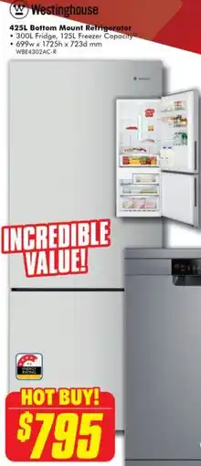 The Good Guys Westinghouse 425L Bottom Mount Refrigerator offer